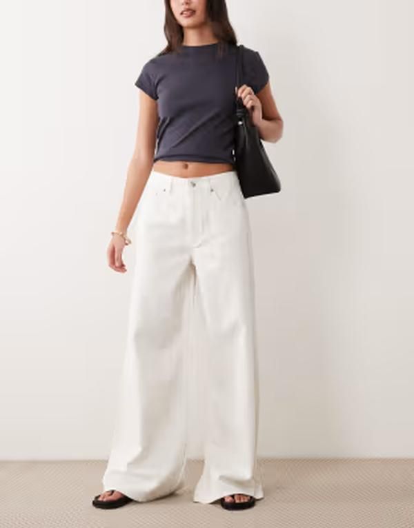 エイソス レディース ボトムス デニムパンツ ワイドレッグ ハイウエスト ジーンズ ASOS DESIGN high waist wide leg jeans WHITE ホワイト
