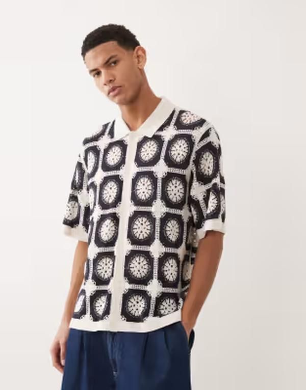 ジャック アンド ジョーンズ メンズ トップス シャツ Jack Jones crochet patterned shirt and Sea salt ホワイト
