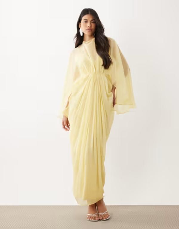 エイソス レディース トップス ワンピース ケープデザイン ドレープ スカート キャップ ケープ マキシ ASOS DESIGN draped cape bodice maxi dress with skirt and openback tassel deta
