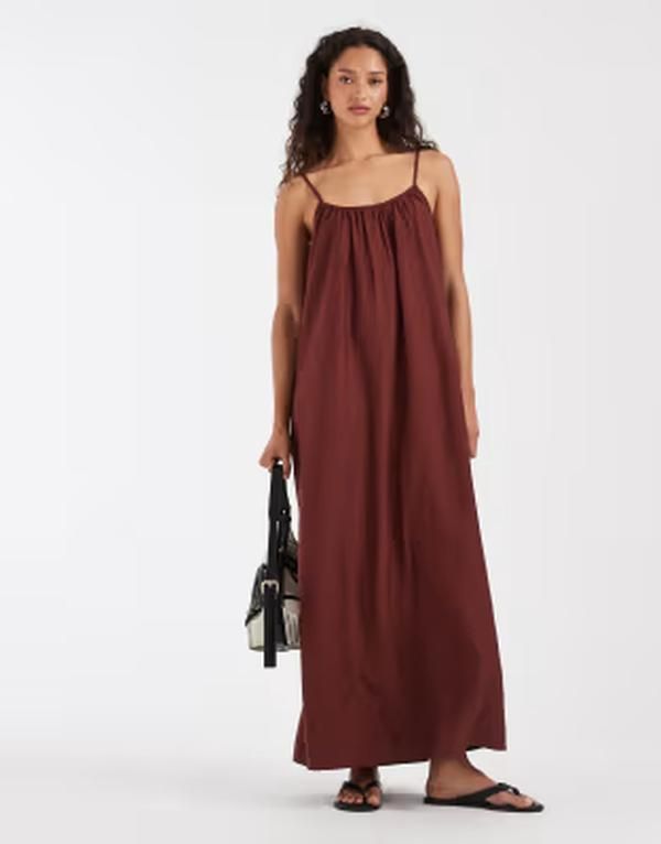 ヴェロモーダ レディース トップス ワンピース マキシ Vero Moda crinkle textured woven full cami maxi dress in andorra レッド