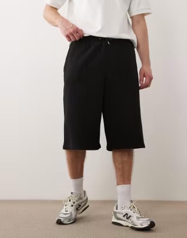 ジャック アンド ジョーンズ メンズ ボトムス ハーフパンツ・ショーツ スウェット シャツ ショートパンツ Jack Jones longline sweatshirt fabric shorts Black ブラック