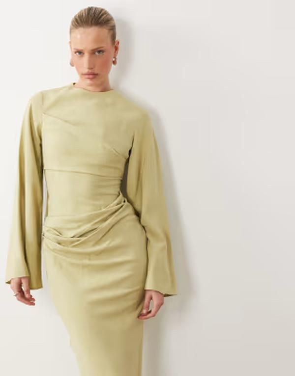 エイソス レディース トップス ワンピース マキシ ASOS DESIGN long sleeve waisted maxi dress in light sage Light sage セージ