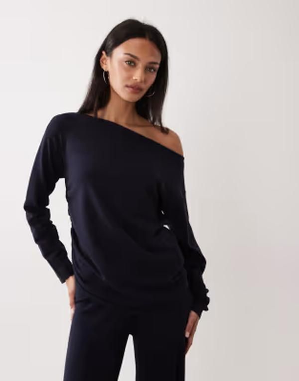 マンゴ レディース アウター パーカー・スウェット Mango Centollo boat neck long sleeve top part of a set NAVY ネイビー