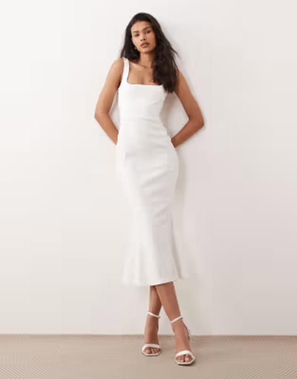 ベスパー レディース トップス ワンピース ミディ ノースリーブ Vesper bengaline sleevelessquare neck fishtail midi dress WHITE ホワイト