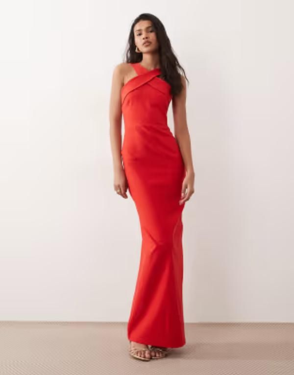 ベスパー レディース トップス ワンピース マキシ Vesper bengaline crossfront detail maxi dress RED レッド