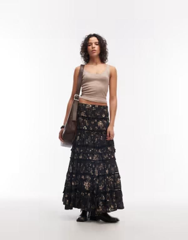 オールセインツ レディース ボトムスカート ティアード フラワー柄 マキシ フラワー AllSaints talia floral tiered maxi skirt vine black ブラック