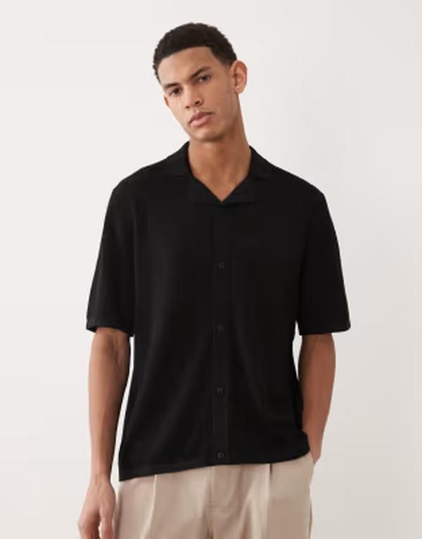ジャック アンド ジョーンズ メンズ トップス シャツ ニット Jack Jones knit button up camp collar shirt Black ブラック