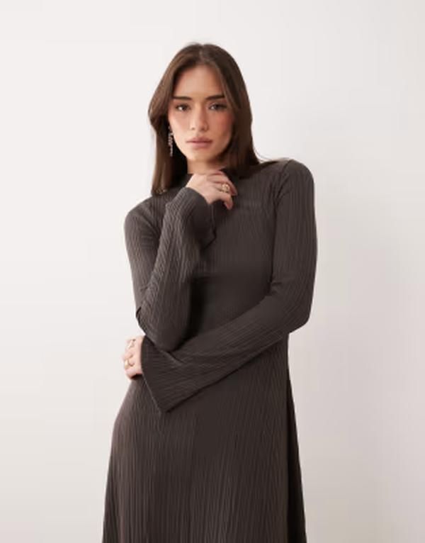 マンゴ レディース トップス ワンピース マキシ Mango maxi dress with flared sleeves Gray グレー
