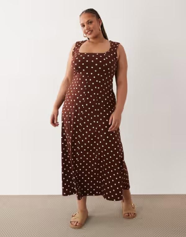 エイソス レディース トップス ワンピース ドット ミディ ASOS Curve ASOS DESIGN Curve square neck seam detailing midi dress in polka dots Polka