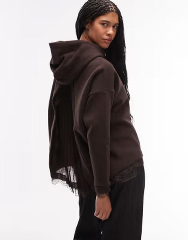 オールセインツ レディース アウター パーカー・スウェット レーストリム レース AllSaints lace trim hoodie bottle brown ブラウン