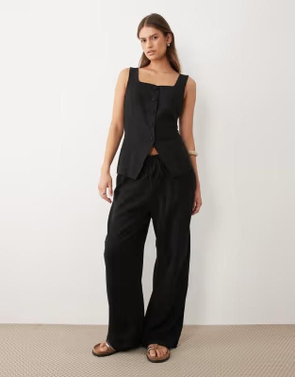 ミスセルフフリッジ レディース ボトムス カジュアルパンツ リネン Misselfridge linen look pull on pants Black ブラック