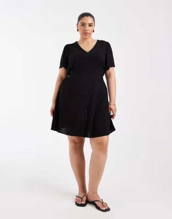 ヴェロモーダ レディース トップス ワンピース ミニ Vero Moda Curve button up mini skater dress Black ブラック