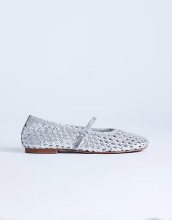 トップショップ レディース シューズ パンプス レザー Topshop Bobbi leather woven ballet flatsILVER シルバー