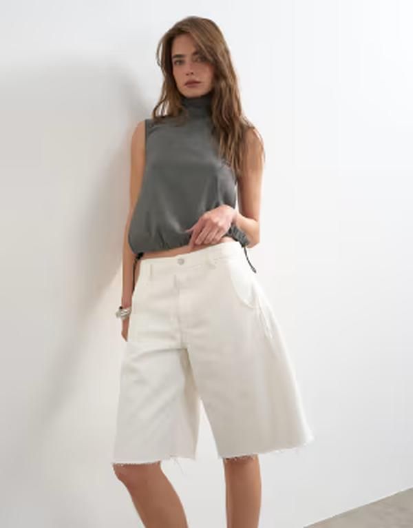 トップショップ レディース ボトムス ハーフパンツ・ショーツ デニム Topshop denim barreleg jorts WHITE ホワイト