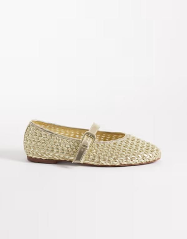 エイソス レディース シューズ パンプス ASOS DESIGN Wide Fit Leah woven Mary Jane ballet flats GOLD WEAVE ゴールド