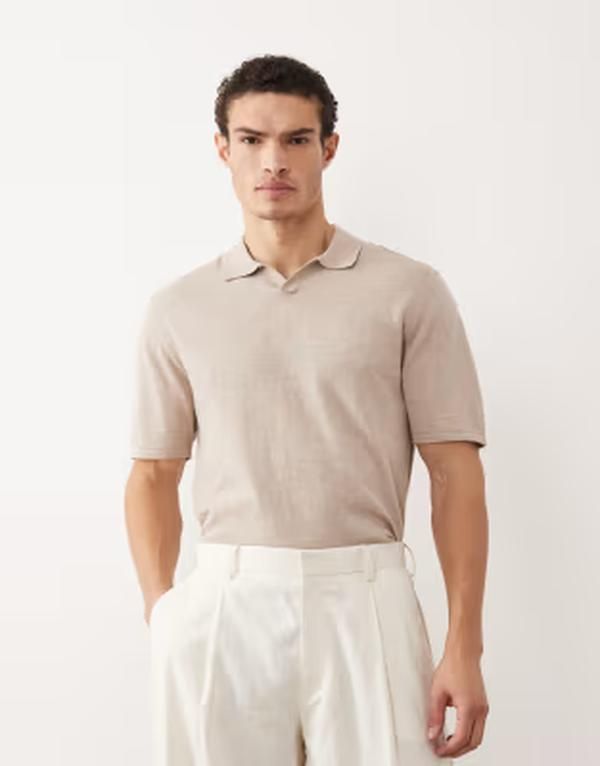 ジャック アンド ジョーンズ メンズ トップス ポロシャツ ニット Jack Jones open collar knit polo shirt String ベージュ