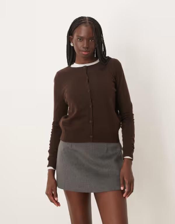 マンゴ レディース アウター カーディガン Mango lightweight cardigan in chocolate チョコレート