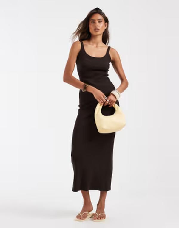エイソス レディース トップス ワンピース リブニット ミディ ニット ASOS DESIGN rib knit midi dress in chocolate チョコレート