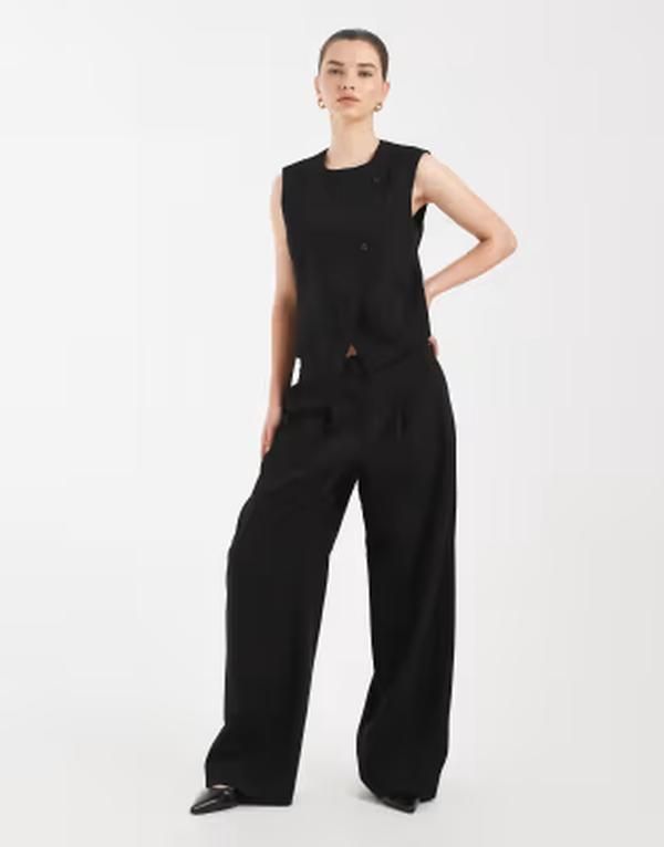 ヴェロモーダ レディース ボトムス カジュアルパンツ ワイドレッグ Vero Moda mix match wide leg tailored pants Black ブラック