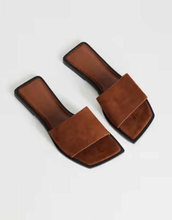 トップショップ レディース シューズ サンダル スエード Topshop Sara real suede mule flat sandals in tan タン