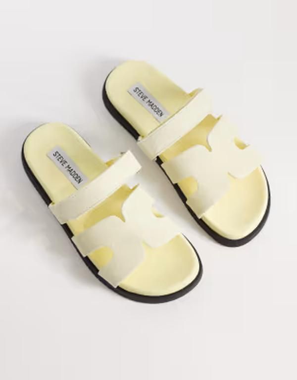 スティーブ マデン レディース シューズ サンダル スエード Steve Madden Missile sandals with straps in butter yellow suede BUTTER YELLOW SUEDE イエロー