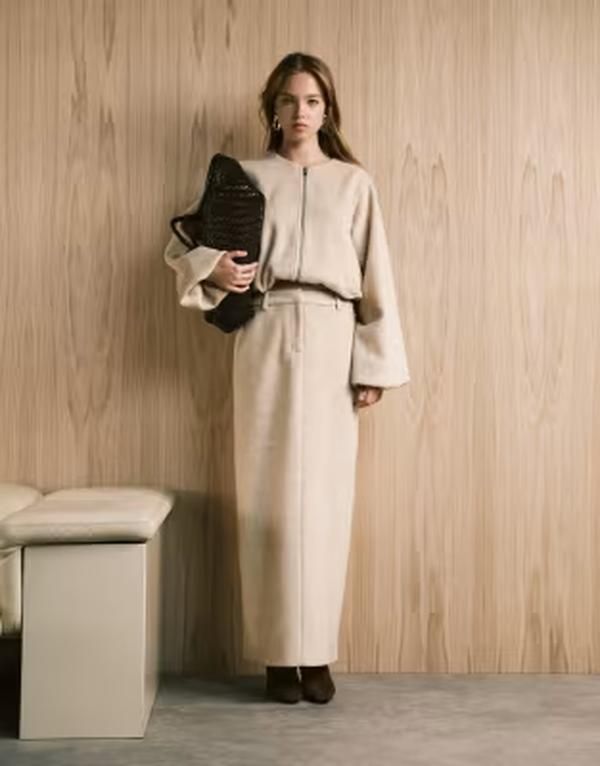 フォースレックレス レディース ボトムスカート ウール マキシ 4th Reckless wool feel back slit maxi skirt part of a set BEIGE ベージュ