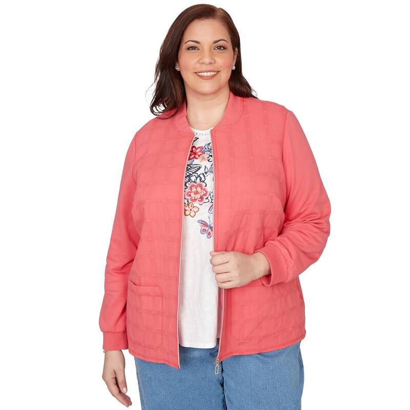 アルフレッド ダナー レディース アウター ジャケット・ブルゾン プラスサイズ キルティング リブ ニット Plusize Alfredunner Quilted Knit Ribbed Jacket Azalea