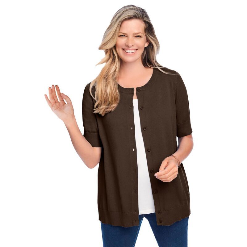 ウーマン ウィズイン レディース アウター ニット・セーター プラスサイズ カーディガン Woman Within Plusize Perfect ElbowLength Sleeve Cardigan Sweater Chocolate チョコレート