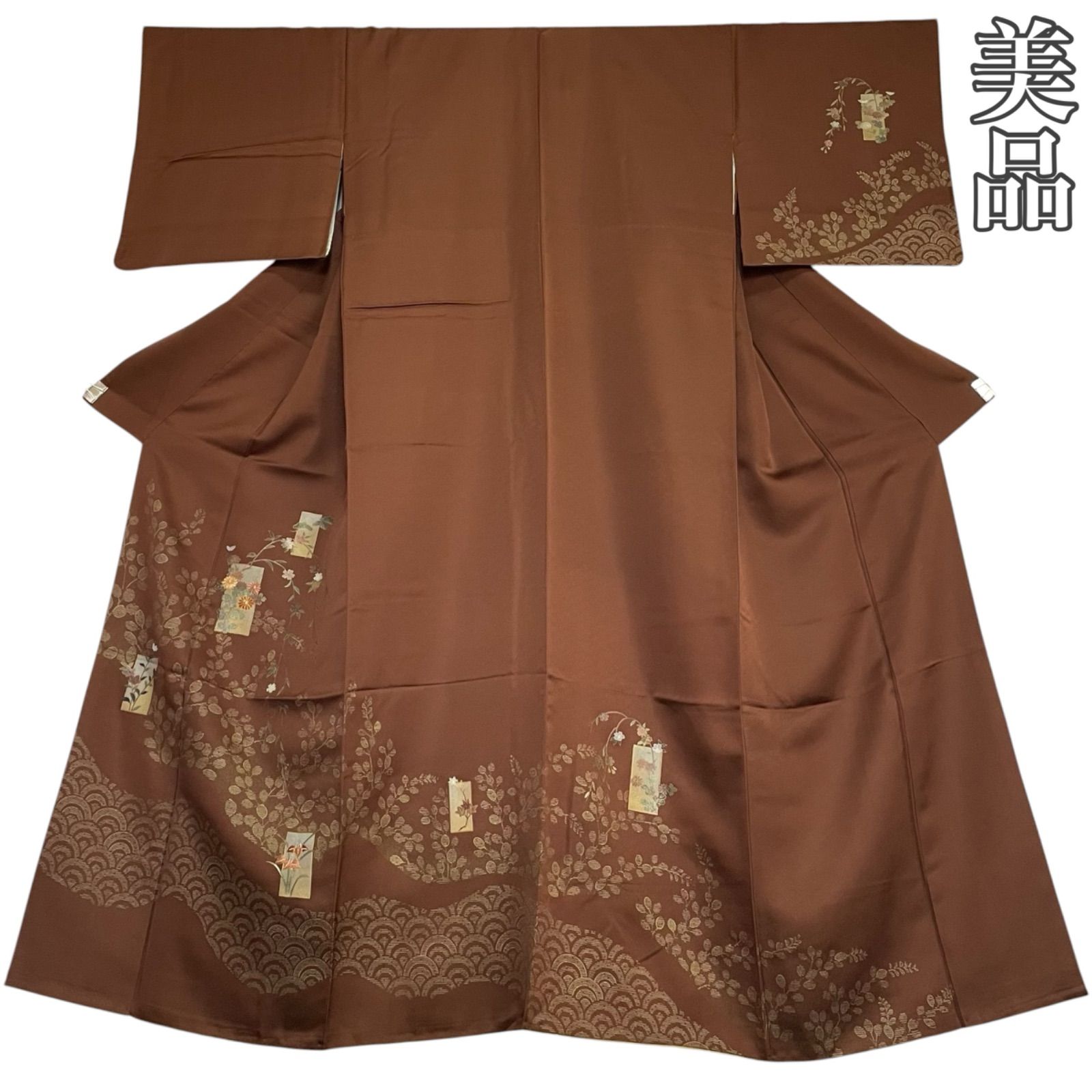 J870 美品 付け下げ 蘇州刺繍 金駒刺繍 金彩加工 綸子 手描き 菊 桜