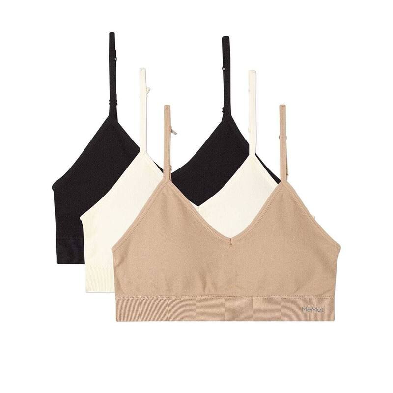 メモイ レディース アンダーウェア ブラジャー Vネック MeMoi 3 Pack Womenseamless LowBack VNeck TagFree Padded Pullover Bras Taupe Cream Black クリーム