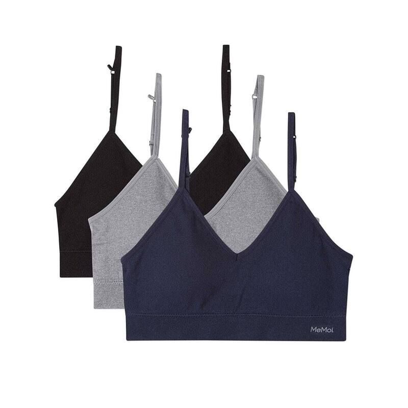 メモイ レディース アンダーウェア ブラジャー Vネック MeMoi 3 Pack Womenseamless LowBack VNeck TagFree Padded Pullover Bras Navy Grey Black ブラック