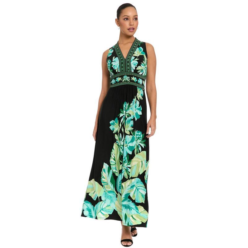 ロンドンタイムス レディース トップス ワンピース Vネック フラワー柄 プリント ノースリーブ マキシ フラワー Womens London Times Floral Print Sleeveless VNeck Flowy Maxi Dress Black