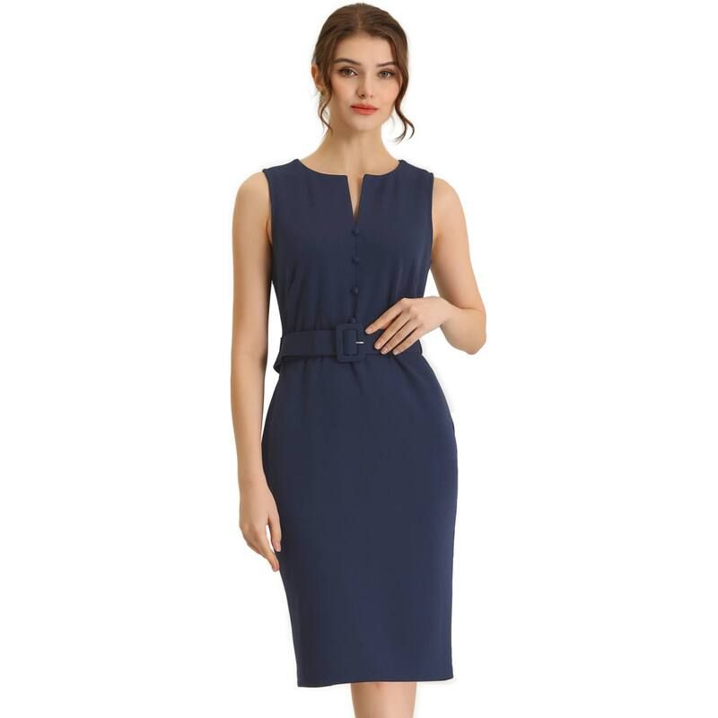 アレグラ ケー レディース トップス ワンピース ノースリーブ ALLEGRA K Womens Elegant Sleeveless Work Dresses for Womens Round Neck Bodycon Sheath Dress Dark N