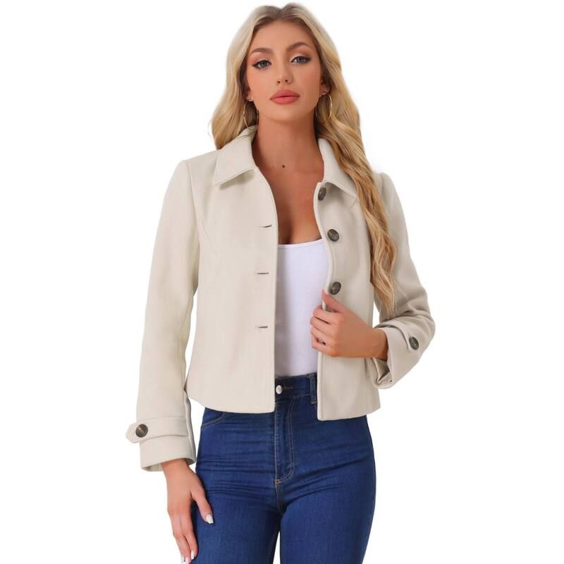 アレグラ ケー レディース アウター ジャケット・ブルゾン コート ダウン ALLEGRA K Womens Turn Down Collar Single Breasted Short Peacoat Beige ベージュ
