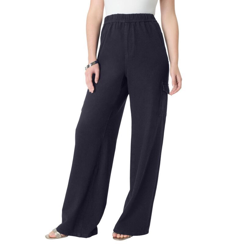 ロアマンズ レディース ボトムス デニムパンツ ワイドレッグ プラスサイズ ニット Roamans Womens Plusize Wide Leg Cargo Knit Jean Dark Wash