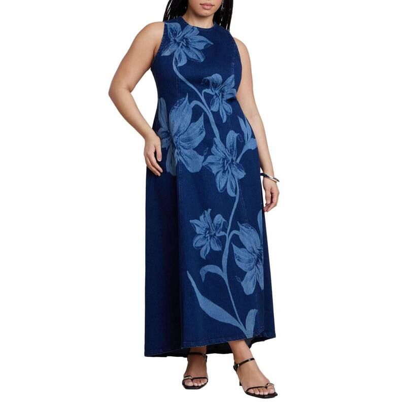 エロクイ レディース トップス ワンピース プラスサイズ プリント デニム ELOQUII Womens Plusize Printedenim Dress Indigo Flower インディゴ 26,134円