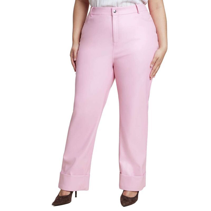 エロクイ レディース ボトムス カジュアルパンツ プラスサイズ レザー フェイクレザー ELOQUII Womens Plusize Cuffed Faux Leather Pant Romance Rose