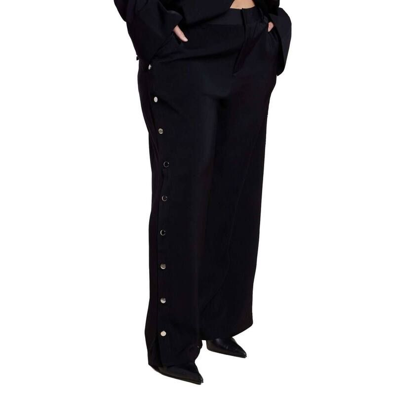 エロクイ レディース ボトムス カジュアルパンツ ワイドレッグ プラスサイズ ELOQUII Womens Plusize Snap Detail Wide Leg Trouser Black Onyx ブラック