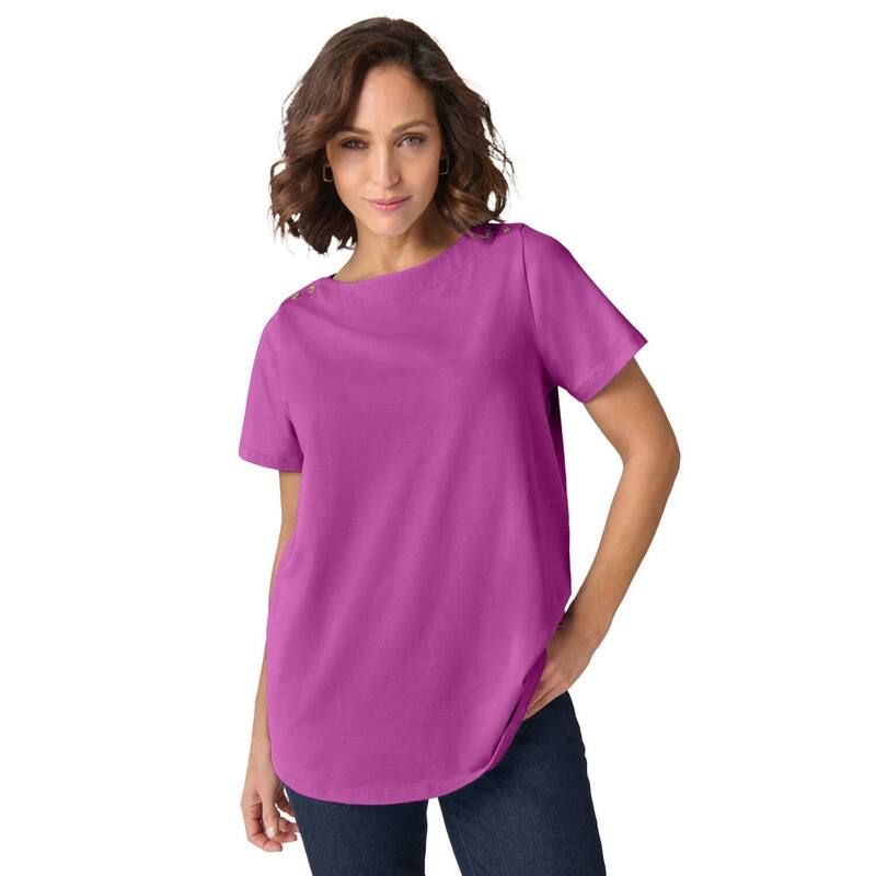 ジェシカロンドン レディース ボトムス ハーフパンツ・ショーツ プラスサイズ Tシャツ ニット Jessica London Womens Plusize Short Sleeve Boatnecknitee Deep Orchid