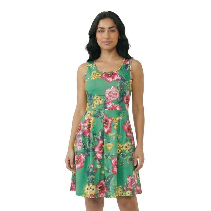 24 セブンコンフォート レディース トップス ワンピース フラワー柄 プチ プリーツ ノースリーブ フラワー Petite 24Seven Comfort Apparel Floral Sleeveless Pleated Pocket Fit Flare