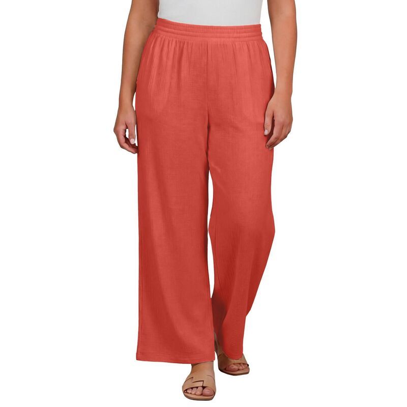 アベニュー レディース ボトムス カジュアルパンツ プラスサイズ シャーリング ニット Avenue Womens Plusize Knit Gauze Smocked WideLeg Pants Burnt Orange オレンジ