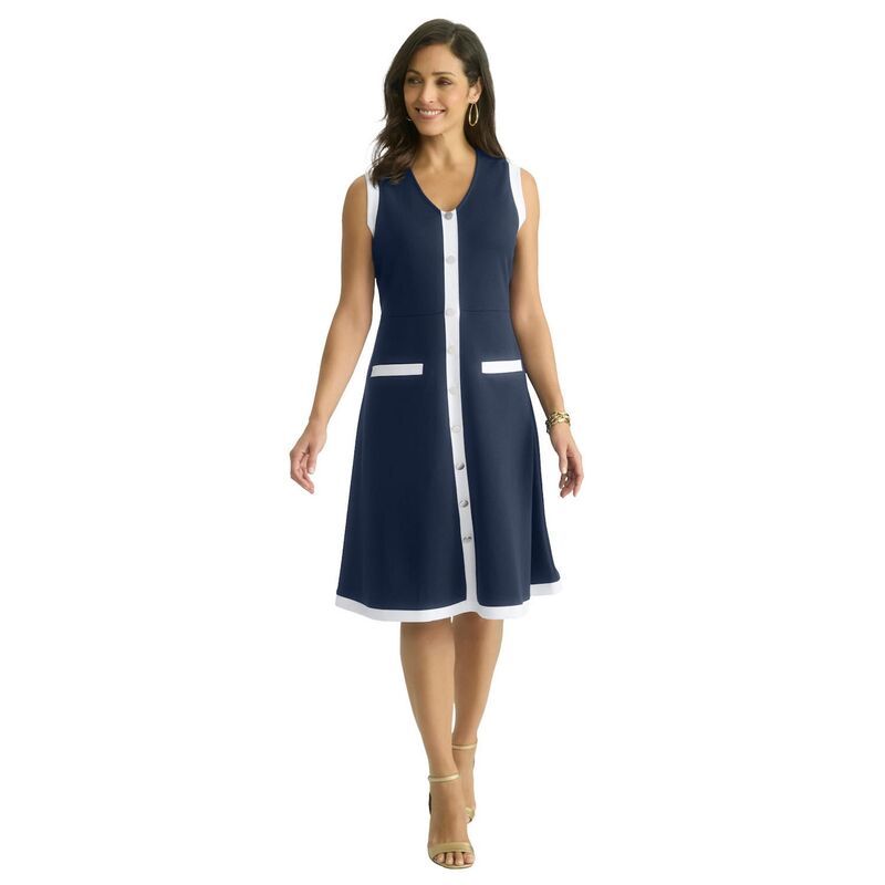 ジェシカロンドン レディース トップス ワンピース クレープラスサイズ ノースリーブ Jessica London Womens Plusize Sleeveless Crepe Dress White Navy ホワイト