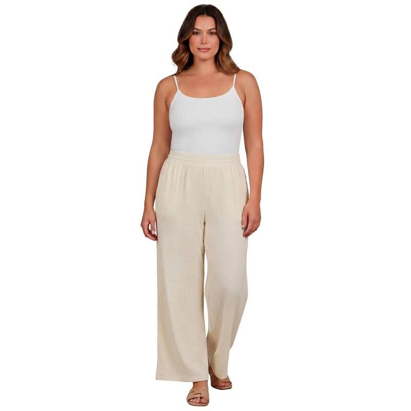 アベニュー レディース ボトムス カジュアルパンツ プラスサイズ シャーリング ニット Avenue Womens Plusize Knit Gauze Smocked WideLeg Pants Ivory アイボリー