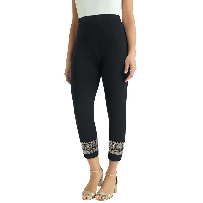 ジェシカロンドン レディース ボトムス カジュアルパンツ プラスサイズ コットン キャップ Jessica London Womens Plusizeveryday Stretch Cotton Capri Legging Black Scroll Place