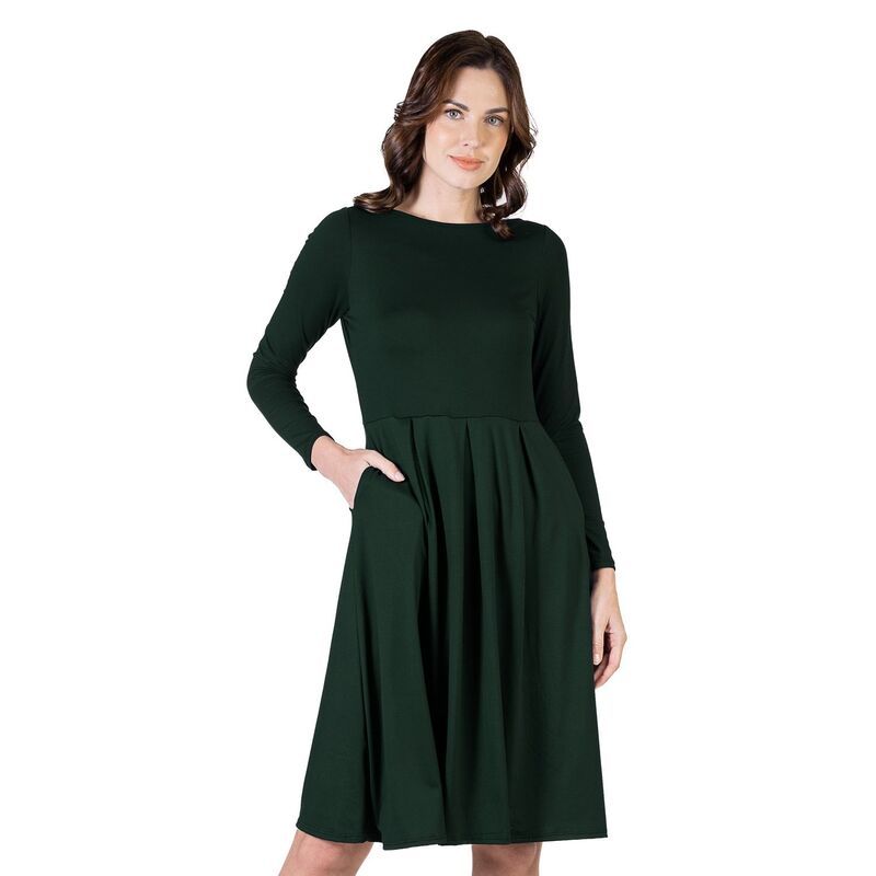 24 セブンコンフォート レディース トップス ワンピース プチ ミディ Petite 24Seven Comfort Apparelong Sleeve Fit Flare Pocket Midi Dress Hunter