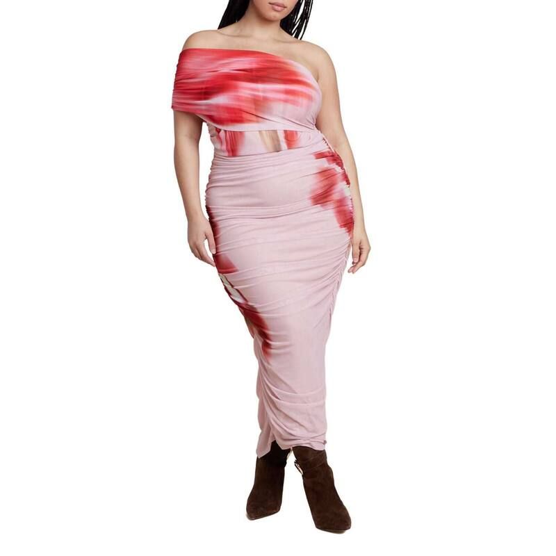 エロクイ レディース トップス ワンピース プラスサイズ メッシュ ELOQUII Womens Plusize Asymeshirredress Bloomtide Floral