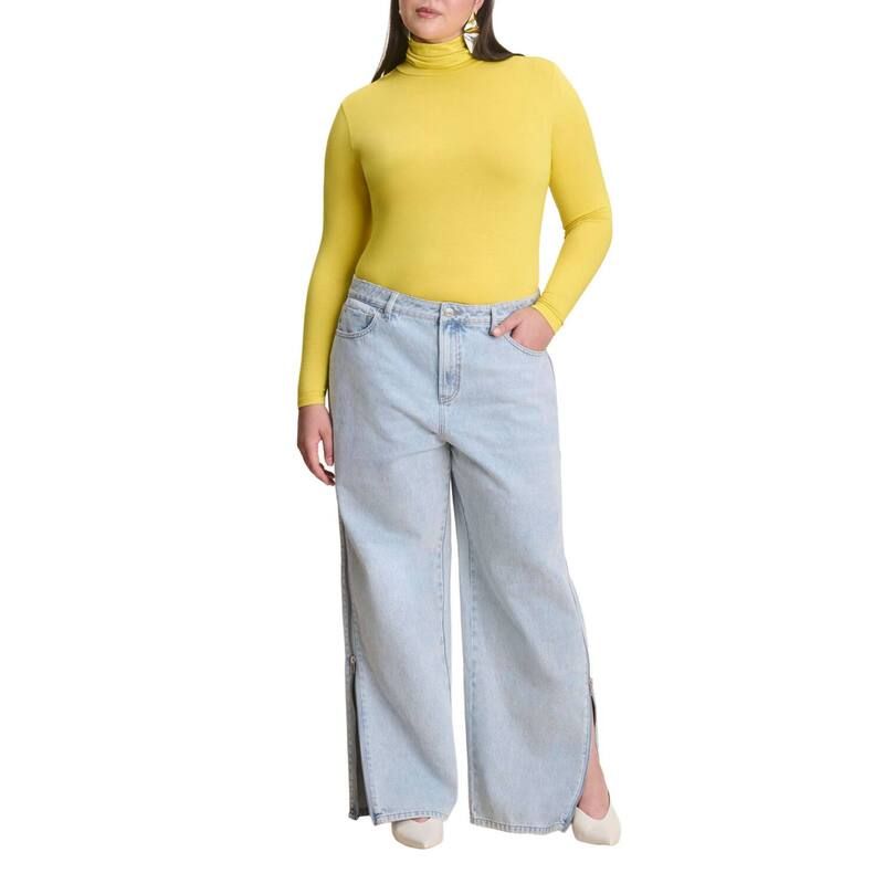 エロクイ レディース ボトムス デニムパンツ プラスサイズ ELOQUII Womens Plusize Side Zip Loose Jean Light Wash