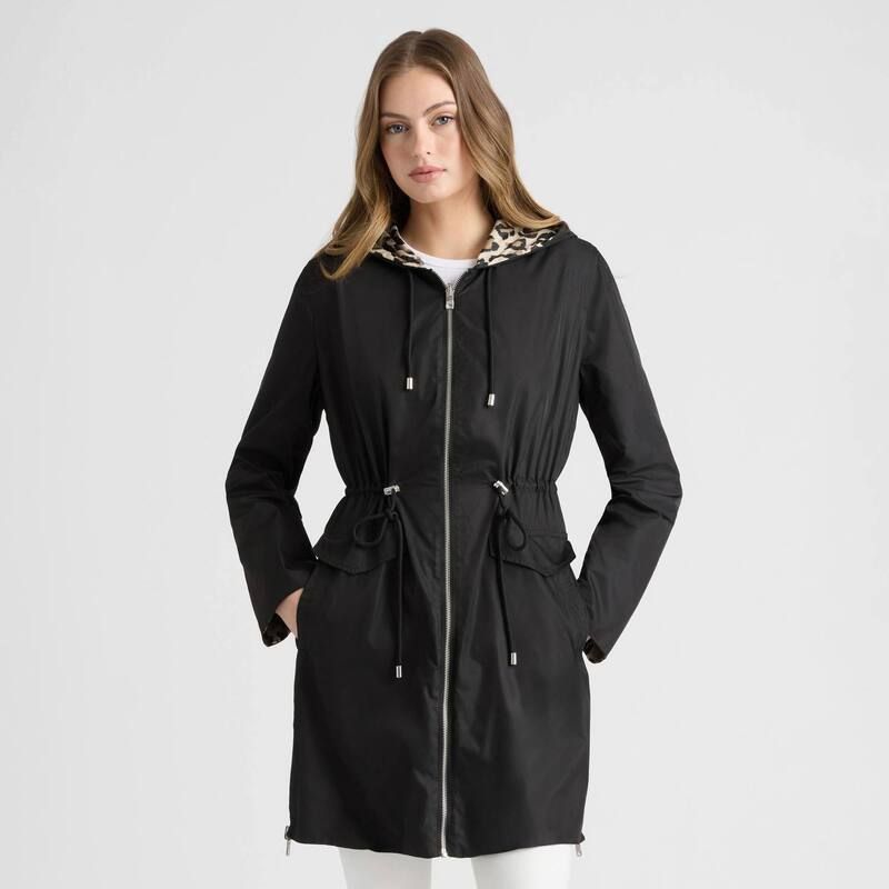 エレントレイシー レディース アウター ジャケット・ブルゾン コート Womens Ellen Tracy Adjustable Waist Reversible Coat Black Leopard ブラック