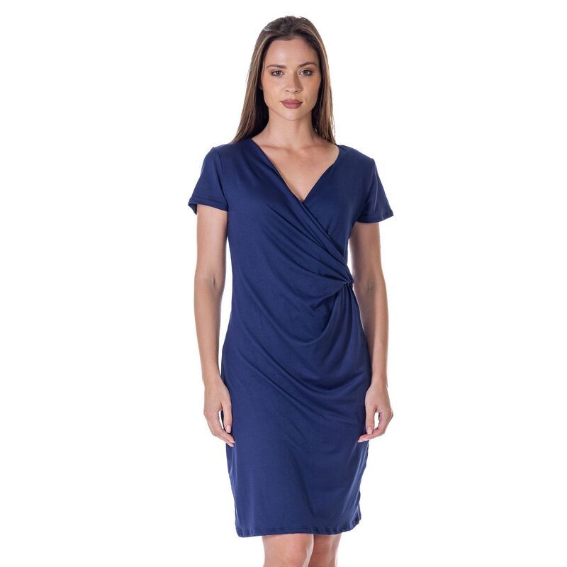 24 セブンコンフォート レディース トップス ワンピース ひざ丈 プチ Petite 24Seven Comfort Apparel Knee Length Faux Wrap Dress Navy ネイビー