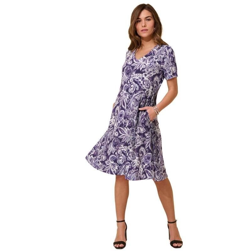 ロアマンズ レディース トップス ワンピース プラスサイズ シャツ ニット Roamans Womens Plusize Stretch Knit Swing Pocket Shirtdress Midnight Violet バイオレット